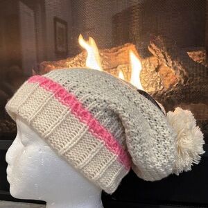Royal Deluxe Sherpa lined crocheted knit cuffed pom-pom slouch beanie hat